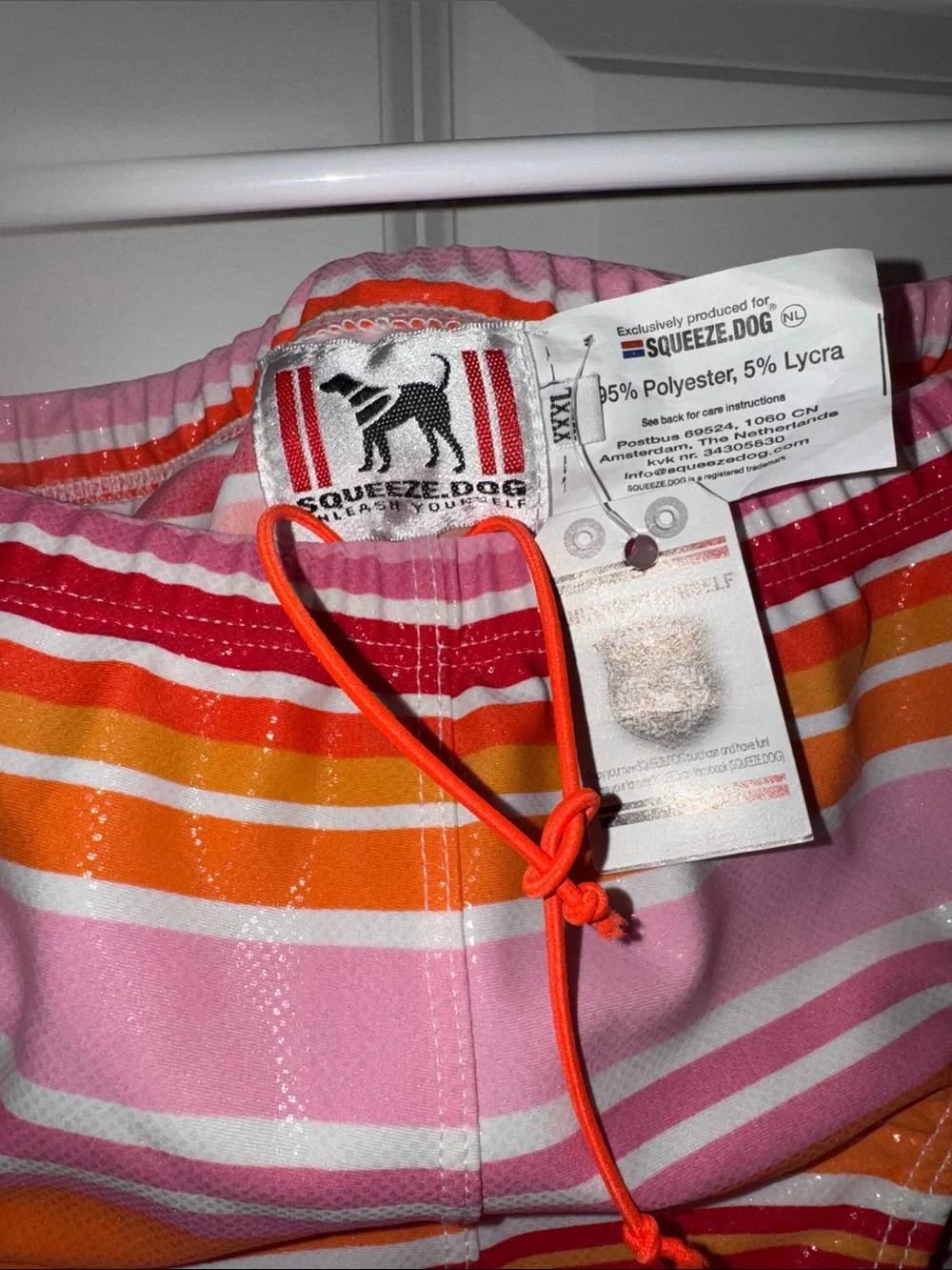 Squeeze Dog brand Men’s Striped Pink Orange Bikini Bottom Size XXXL (XL 🇺🇸)
